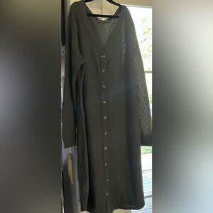 Maurices Sage Green Waffle Knit Long Duster Cardigan Front Buttoning Size Large